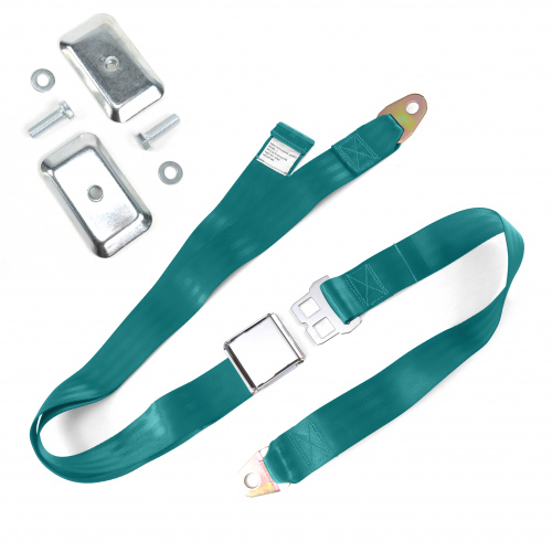 2pt Aqua Airplane Buckle Lap Seat Belt w/ Flat Plate Hardware instructions, warranty, rebate