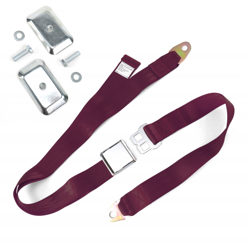 2pt Burgundy Airplane Buckle Lap Seat Belt w/ Flat Plate Hardware instructions, warranty, rebate