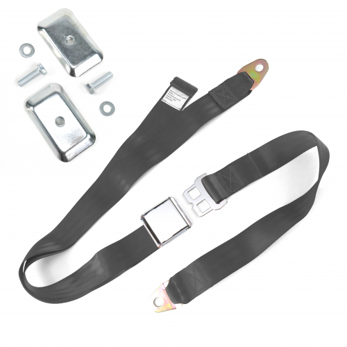 2pt Charcoal Airplane Buckle Lap Seat Belt w/ Flat Plate Hardware instructions, warranty, rebate